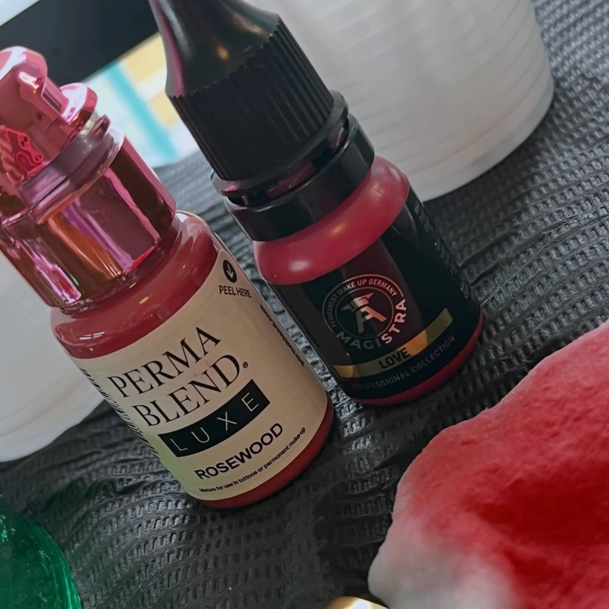 close-up of permanent makeup pigments