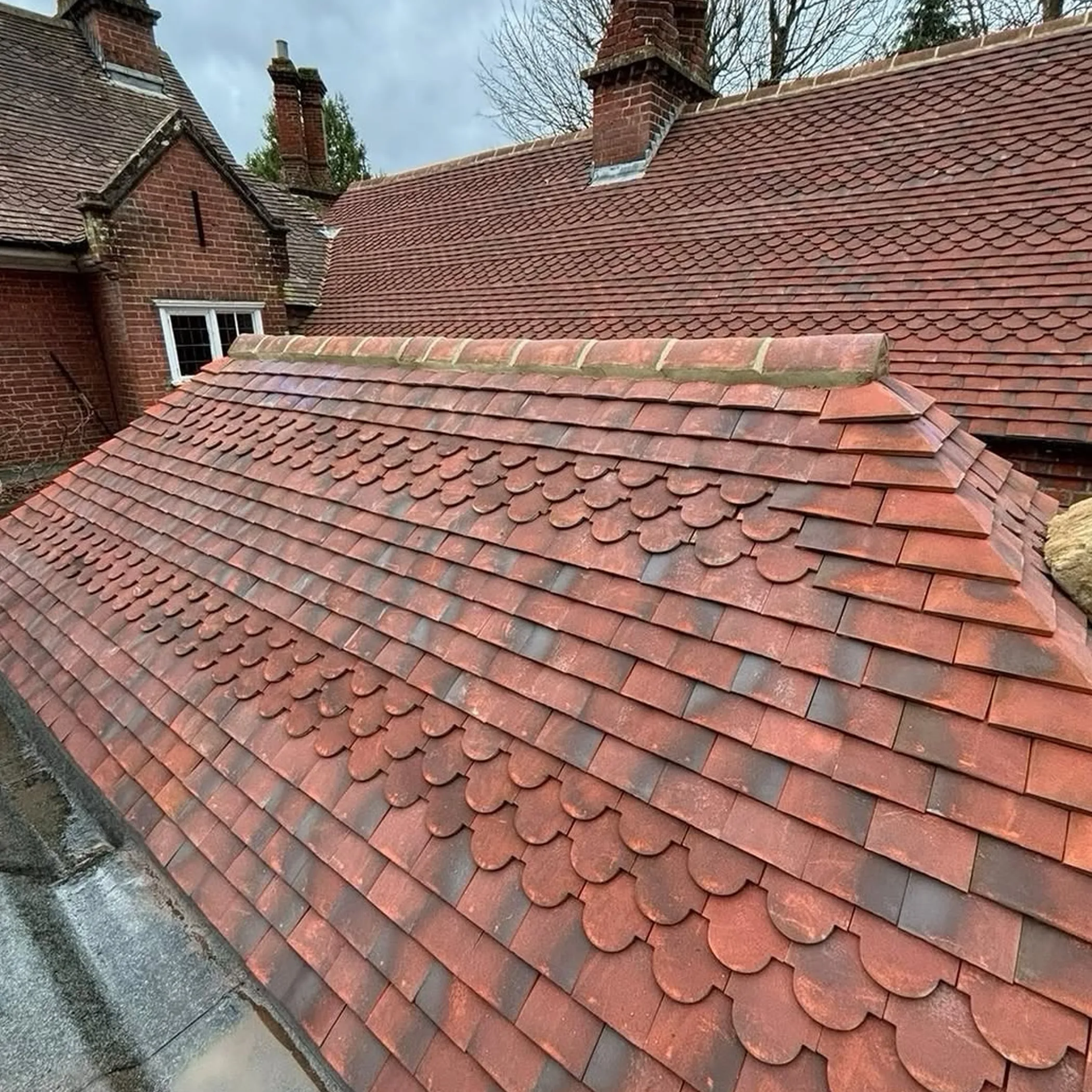 traditional roof tiles and chimneys